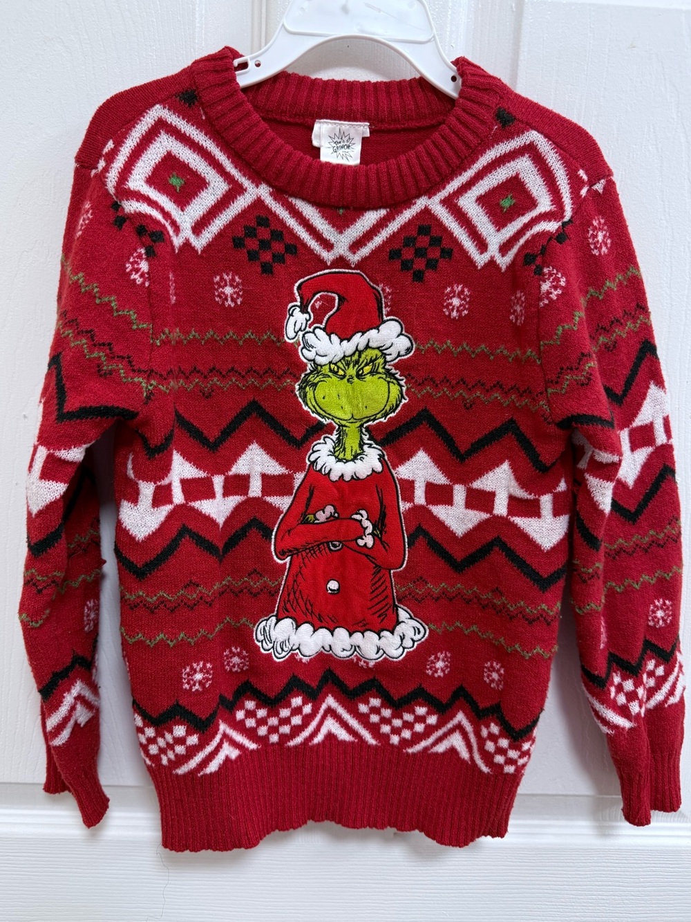 Kids Red Grinch Holiday Sweater Festive Knit Pullover, Size 5/6